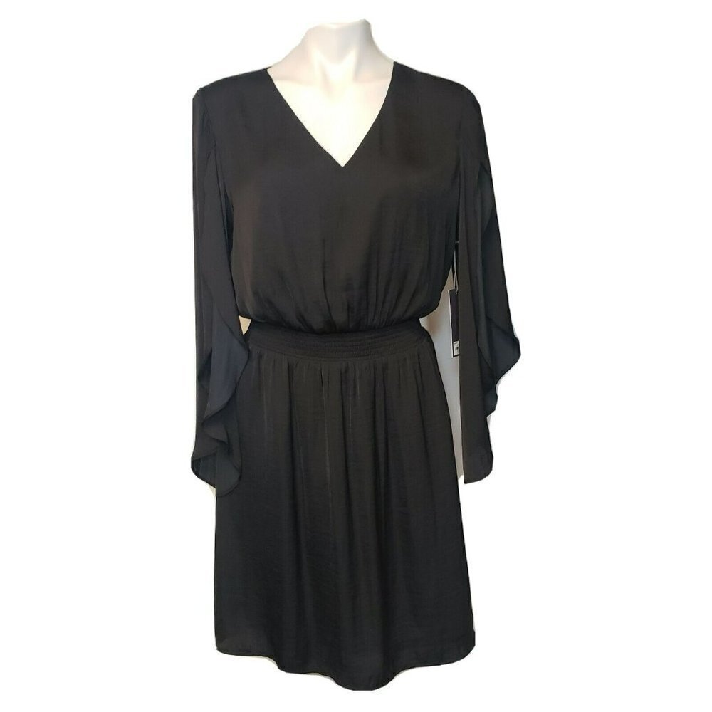 Jennifer Lopez Elvira Dress Edgy Romance Black  Flutter Slit Sleeves JLo XS New